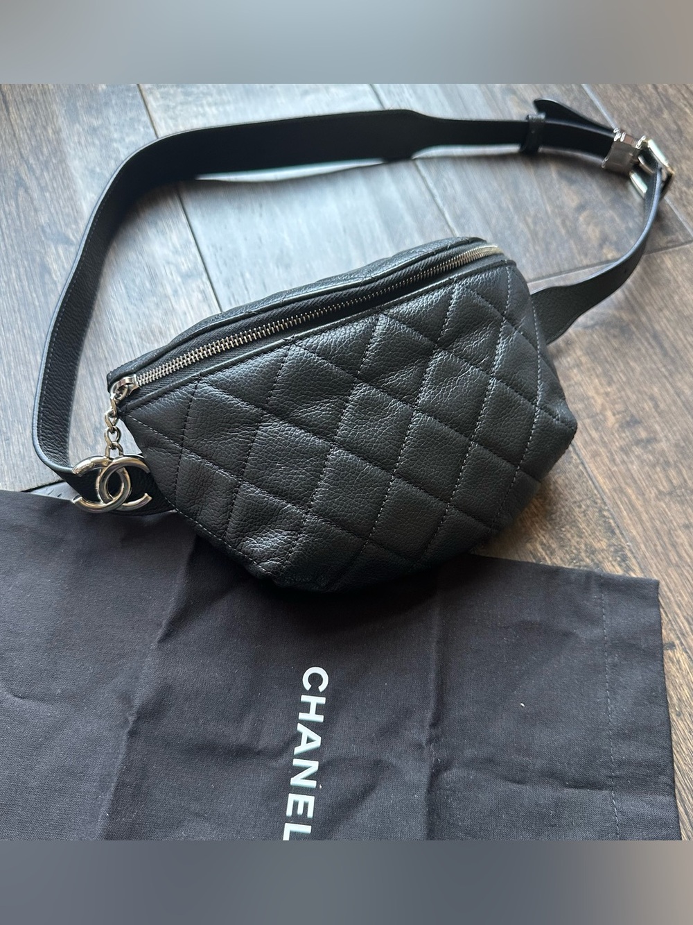 CHANEL black caviar leather waist bum bag mini belt bag